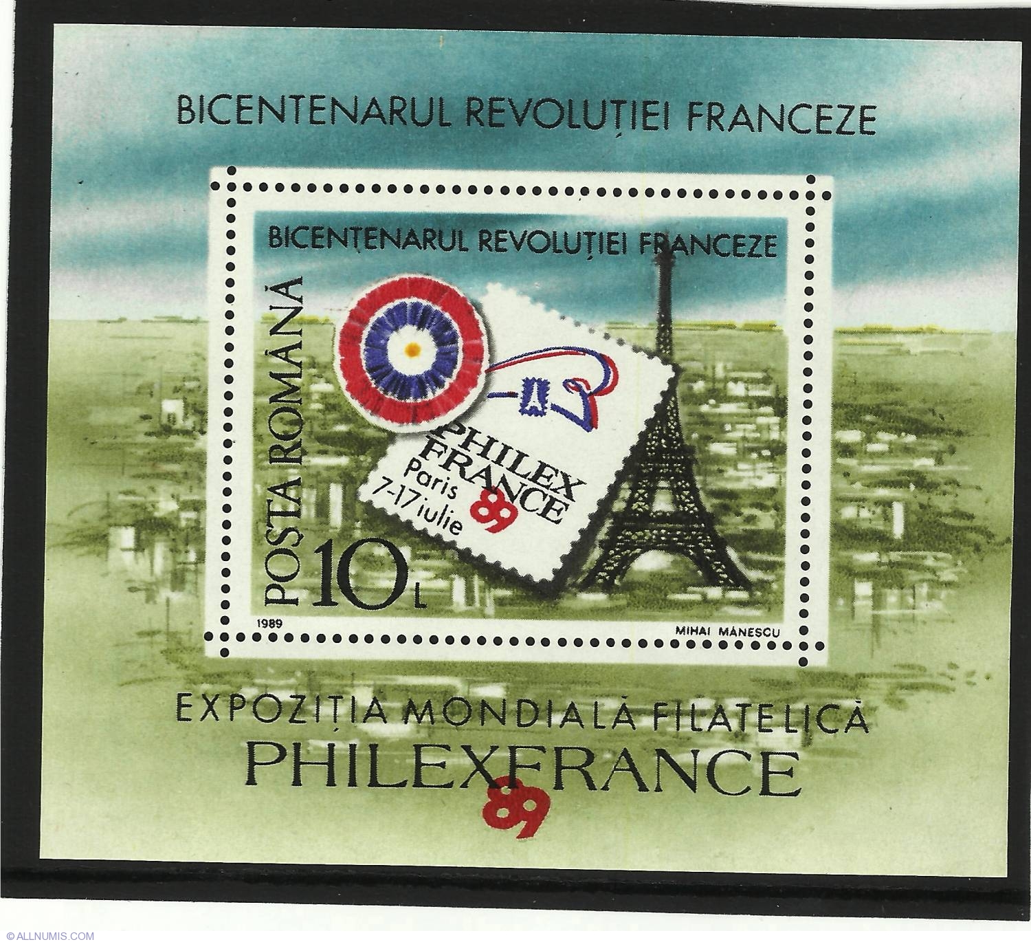 10 Lei - Bicentennial of the French Revolution, 1989 - Romania - Stamp ...