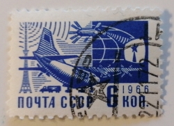 6 Kopeks 1966 - Soviet airplane Antonov An-10A and satellite