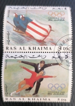 Image #1 of 4 + 5 Dirham 1967 - Winners of the Winter Olympics 1968, Grenoble - Bob + Skating