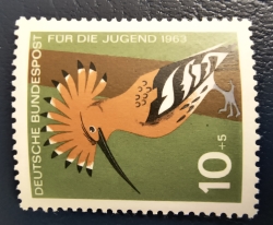 Image #1 of 10 + 5 Pfennig 1963 - Eurasian Hoopoe (Upupa epops)