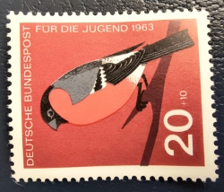Image #1 of 20 + 10 Pfennig 1963 - Eurasian Bullfinch (Pyrrhula pyrrhula)