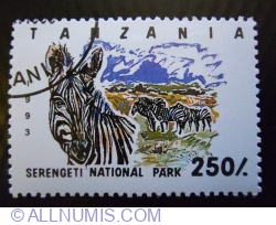 Image #1 of 250 Shilingi 1993 - Parcul Național Serengeti, Zebră de câmpie (Equus quagga)