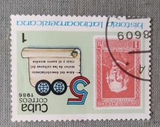 1 Centavo 1986 - Spain 1930 1p. stamp of Columbus and emblem