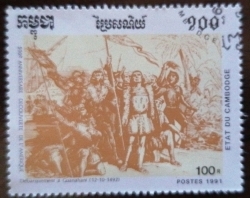 100 Riel 1991 - Arrival to Guanahaní (12-10-1492)