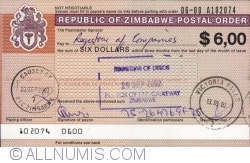 6 Dollars (issued in Victoria Falls at 19.09.2002 - paying in Causeway at 20.09.2002)