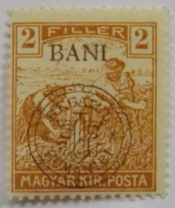 2 Filler with "Bani" overprint and "Kingdom of Romania" stamp