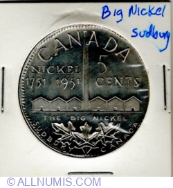 Image #2 of 5 cents 1951 Sudbury Big Nickel