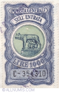 1000 Lire 1961 - Revenue stamp for the turnover tax