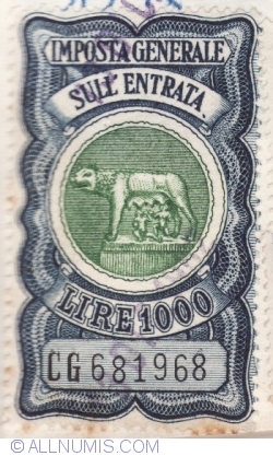Image #1 of 1000 Lire 1961 - Revenue stamp for the turnover tax