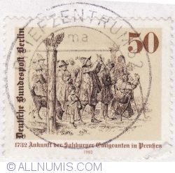 50 Pfennig 1982 - Sosirea emigrantilor din Salzburg...