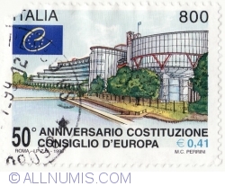 800 Lire - 0,41 Euro 1999 - Council of Europe, 50th Anniv.