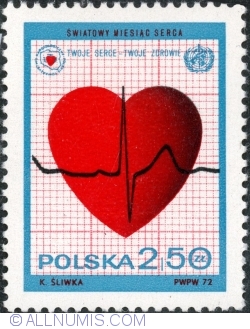 2,50 Złoty 1972 - Heart and Electro-cardiogram (World Health Day)