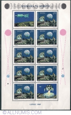 Image #2 of 2,50 Złoty 1969 - Modulul lunar pe Lună și Pământul (Apollo 11)