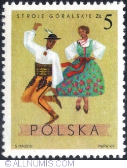 Image #1 of 5 Złotych 1969 - Regional costumes: Górale (Highlanders) Kraków