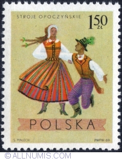 Image #1 of 1,50 Złoty 1969 - Regional costumes: Opoczno (Łódź)