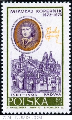60 Groszy 1970 - N. Copernicus, by Wincent de  Lesseur and view of Padua