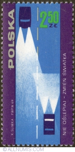 Image #1 of 2,50 Złoty 1969 - “Lower your Lights” (automobile on road)