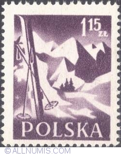 Image #1 of 1,15  złotego 1956 - Skis & mountains.