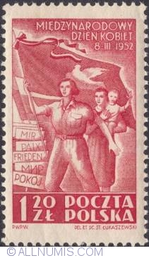 Image #1 of 1,20 złotego 1952 - Flag, two women