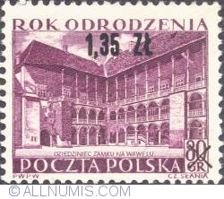Image #1 of 1,35 złotego/80 groszy 1956 - Renaissance Year (Nr. 822 surcharged)