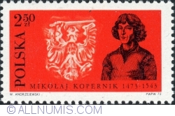 Image #1 of 2,50 Złoty 19725 - Copernicus by Jeremiah Falck, 1645, and coat of arms of Royal Prussia1972