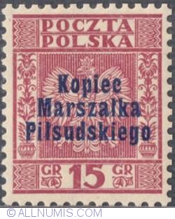 Image #1 of 15 Groszy 1935 - Polish Eagle (overprinted blue)