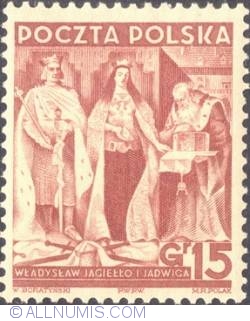 Image #1 of 15 Groszy 1938 - King Ladislas II Jagello and Queen Hedwig.