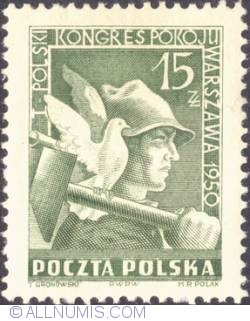 Image #1 of 15 złotych 1950 -  Worker and Dove