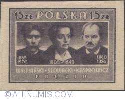 Image #1 of 15 złotych - Stanisław Wyspiański, Juliusz Słowacki and Jan Kasprowicz. (imperf.)