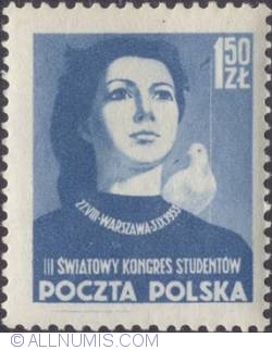 1,50  złotego 1953 - Schoolgirl and dove