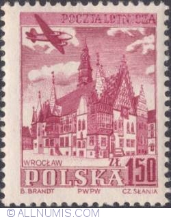 Image #1 of 1,50  złotego 1954 - City Hall, Wroclaw