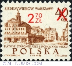 2,70 Złoty 1972 on 40 Groszy 1965 - Old Town Hall,18th century (Surcharged)
