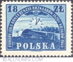 18 złotych 1948 - Clock dial and locomotive