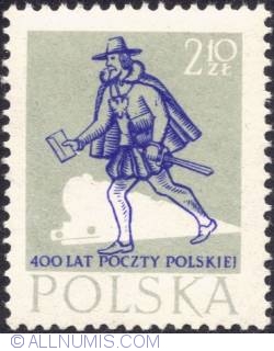 2,10 złotego - Medieval postman and train.