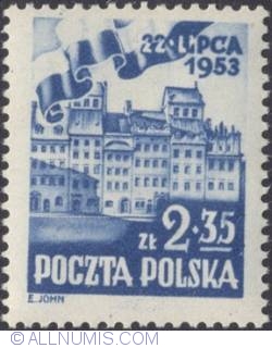 2,35  zlotego 1953 - Old part of Warsaw