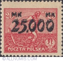 25 000 Marek on 20 Marek 1923 - Sowing man (Surcharged)