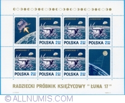 Image #1 of 6 x 2,50 Złoty + 2 Etichete 1971 - Lunokhod 1 pe Lună (Coală)
