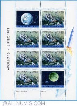 6 x 2,50 Złoty + 2 Etichete 1971 - Apollo 15 (Coală)