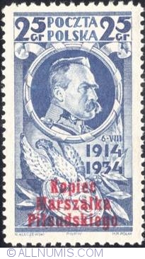 25 Groszy 1934 - Jósef Piłsudski (Overprinted red)