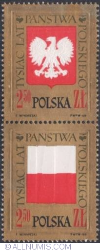 Image #1 of 2,50; 2,50  złotego 1966 - Polish Eagle; Flag of Poland.