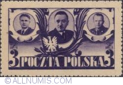 3 złote - Premier Edward Osobka-Morawski, President Boleslaw Bierut and Marshal Michael Rola-Zymierski