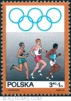Image #1 of 3,40+1 Złoty 1969 - Olympic Rings and Running