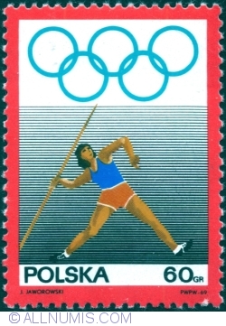 Image #1 of 60 Groszy 1969 - Olympic Rings and Women’s javelin