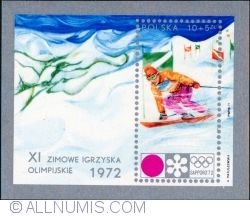 10 + 5 Złotych 1972 - Slalom and Sapporo ’72 emblem (Souvenir Sheet)