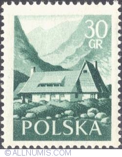 30 groszy on 1956 - Mountain shelter in the Valley of the Five Lakes