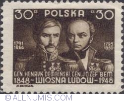 Image #1 of 30 złotych 1948  - Gen. Henryk Dembinski and Gen. Josef Bem