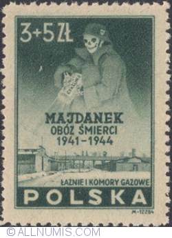 3+5 złotych 1946 - “Death” in uniform of SS soldier Spreading Poison Gas over Majdanek Camp