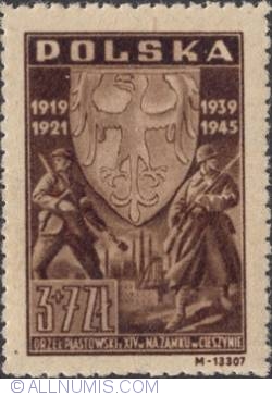 Image #1 of 3+7 złotych 1946 - 14th Century Piast Eagle and soldiers