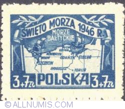 3+7 złotych 1946 - Map of Polish Coast and Baltic See