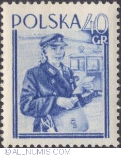 40 groszy 1954 -  Woman letter carrier.